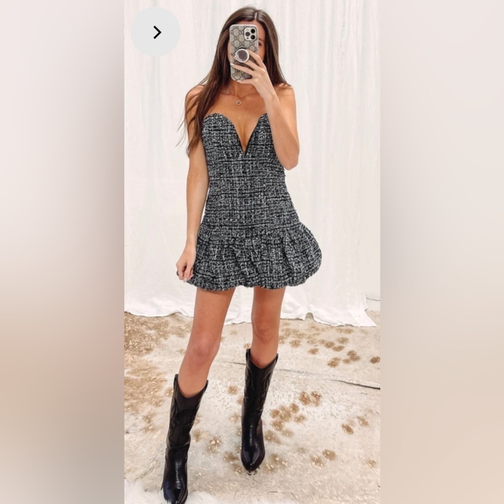 Elegant Black and White Tweed Dress